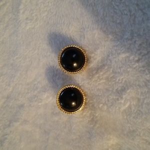 Vintage LCI L.C.I Circle Black & Gold Tone Earrings